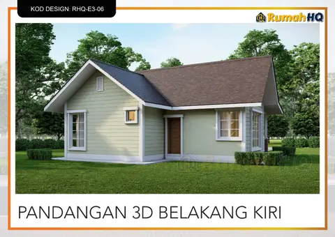 3D view 5 of 5, house RHQ-E3-06 — Mini bungalow · 1 storey · 2 bed · 2 bath