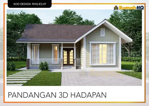 3D view 2 of 5, house RHQ-E3-07 — Mini bungalow · 1 storey · 2 bed · 2 bath