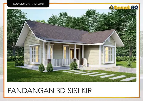 3D view 3 of 5, house RHQ-E3-07 — Mini bungalow · 1 storey · 2 bed · 2 bath
