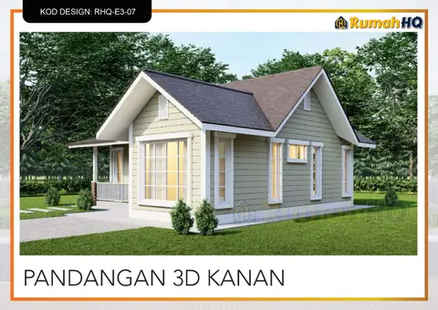 3D view 4 of 5, house RHQ-E3-07 — Mini bungalow · 1 storey · 2 bed · 2 bath