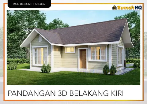 3D view 5 of 5, house RHQ-E3-07 — Mini bungalow · 1 storey · 2 bed · 2 bath