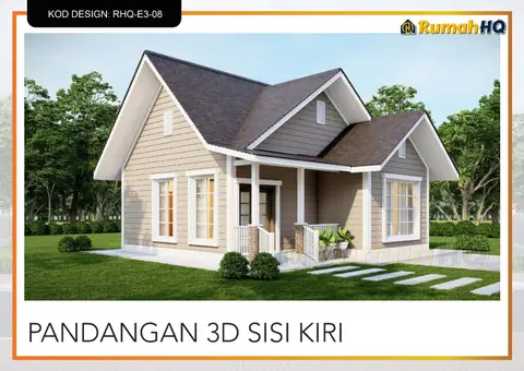 3D view 3 of 5, house RHQ-E3-08 — Mini bungalow · 1 storey · 2 bed · 2 bath