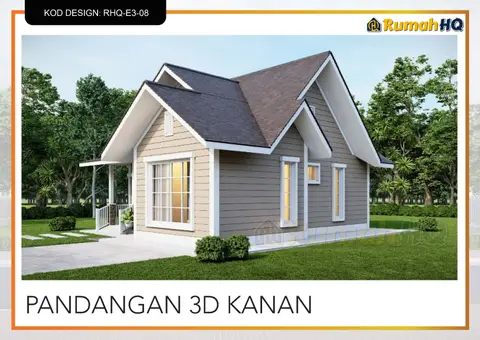 3D view 4 of 5, house RHQ-E3-08 — Mini bungalow · 1 storey · 2 bed · 2 bath
