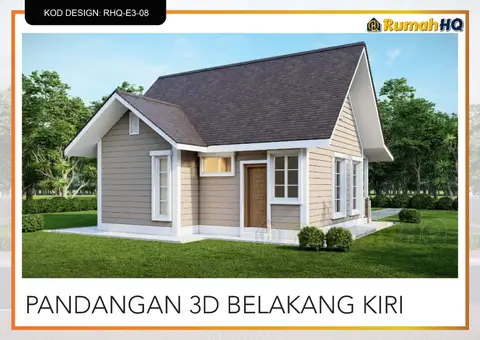 3D view 5 of 5, house RHQ-E3-08 — Mini bungalow · 1 storey · 2 bed · 2 bath