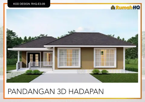 3D view 2 of 5, house RHQ-E3-09 — Mini bungalow · 1 storey · 2 bed · 2 bath