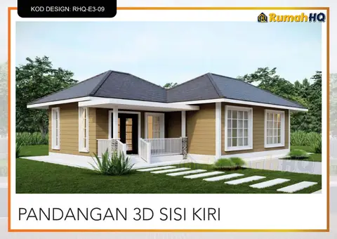 3D view 3 of 5, house RHQ-E3-09 — Mini bungalow · 1 storey · 2 bed · 2 bath