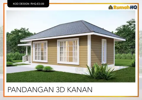 3D view 4 of 5, house RHQ-E3-09 — Mini bungalow · 1 storey · 2 bed · 2 bath