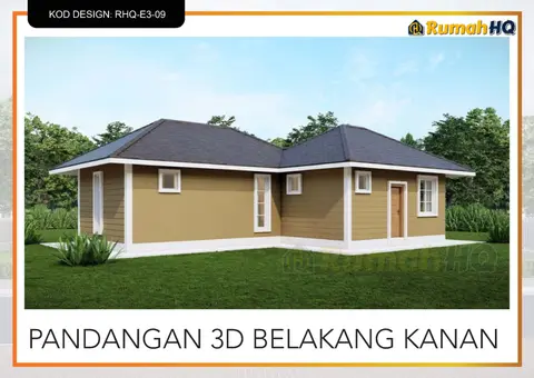 3D view 5 of 5, house RHQ-E3-09 — Mini bungalow · 1 storey · 2 bed · 2 bath