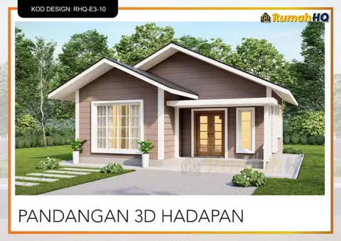 3D view 2 of 5, house RHQ-E3-10 — Mini bungalow · 1 storey · 2 bed · 2 bath