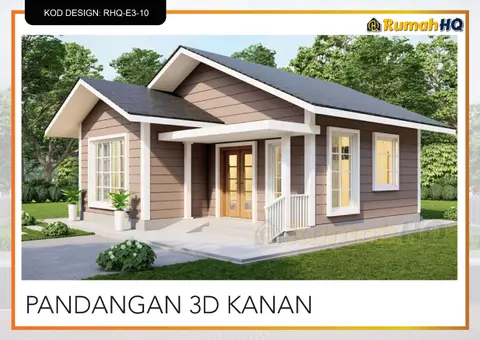 3D view 4 of 5, house RHQ-E3-10 — Mini bungalow · 1 storey · 2 bed · 2 bath