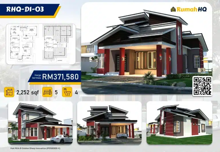 7 Rahsia Condensing Water Heater yang Akan Membuatkan Anda Terlopong! 🔥💦 1 Modern house design with red accents, 5 bedrooms, 4 baths, 2,252 sq ft, priced at RM371,580. Includes floor plan.