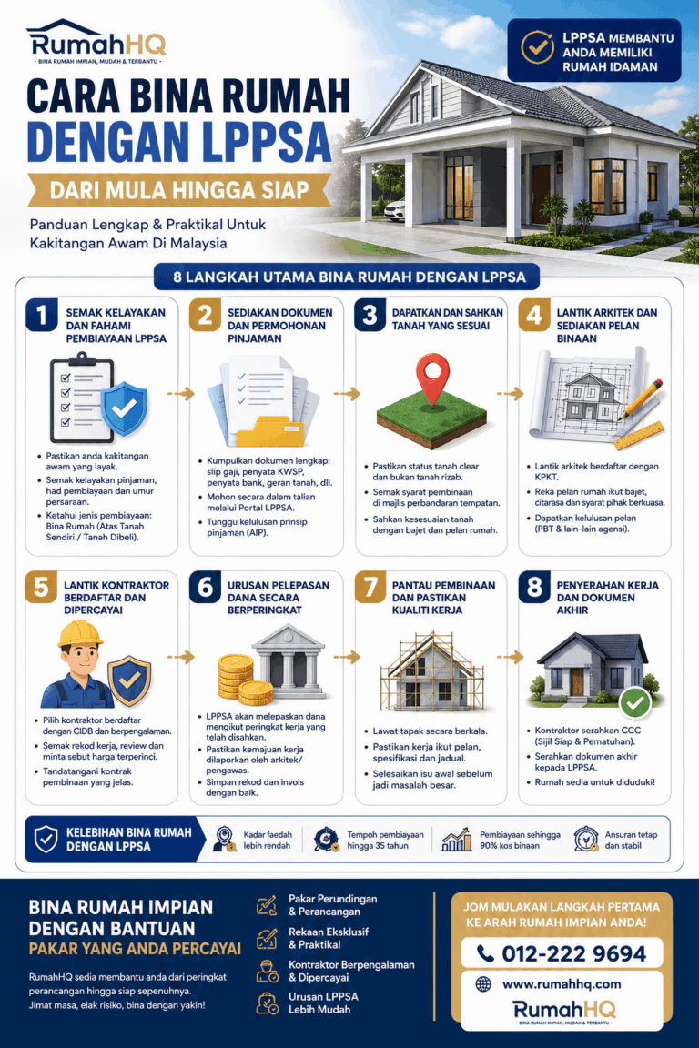 Cara Bina Rumah Dengan LPPSA Dari Mula Hingga Siap: 8 Langkah Wajib Penjawat Awam Elak Loan Lulus Tapi Rumah Tak Jalan! 2 Cara Bina Rumah Dengan LPPSA Dari Mula Hingga Siap 8 Langkah Wajib Penjawat Awam Elak Loan Lulus Tapi Rumah Tak Jalan